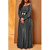 Lovely Casual Loose Silver Plus Size Maxi Dress