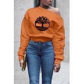 Lovely Casual Print Orange Sweatshirt Hoodie