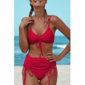 Lovely Drawstring Red Two-piece Swimsuit