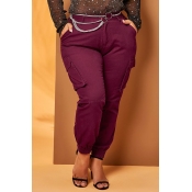 Lovely Chic Pocket Patched Wine Red Pants