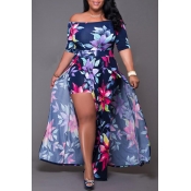 Lovely Chic Floral Print Deep Blue Ankle Length Pl