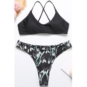 Lovely Print Black Two-piece Swimsuit