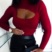 Lovely Casual Hollow-out Red Sweater