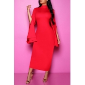 Lovely Chic Turtleneck Red Ankle Length Dress