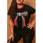 Lovely Casual Print Black Plus Size T-shirt