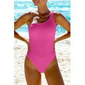 Lovely One Shoulder Rose Red One-piece Swimsuit