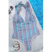 Lovely Striped Blue Yellow One-piece Swimsuit