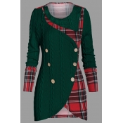 Lovely Casual Patchwork Plaid Green Plus Size Swea