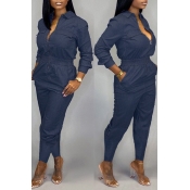 Lovely Casual Zipper Design Deep Blue One-piece Ju