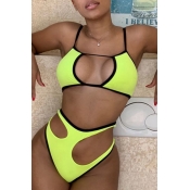 LW Hollow-out Green Two-piece Swimsuit