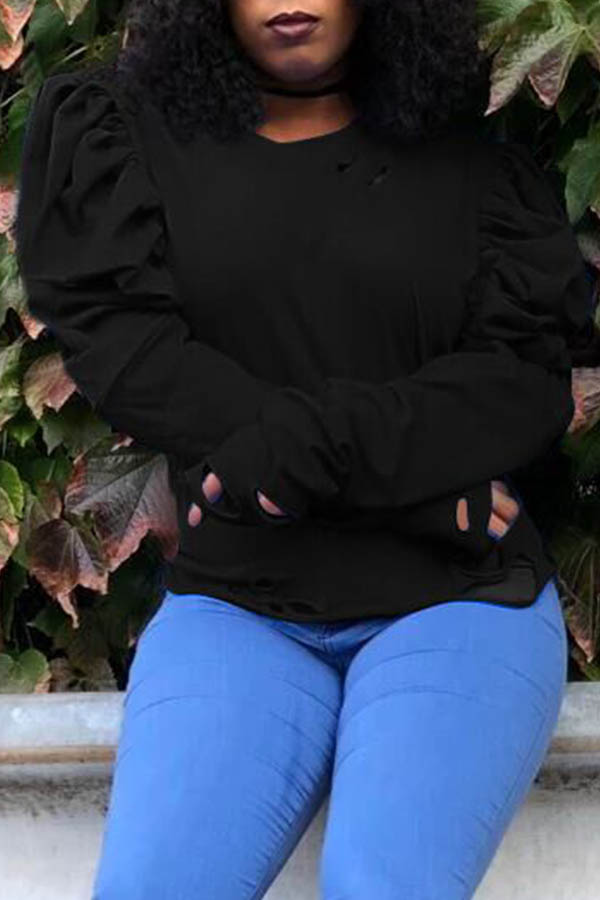 Lovely Casual Ruffle Design Black Blouse