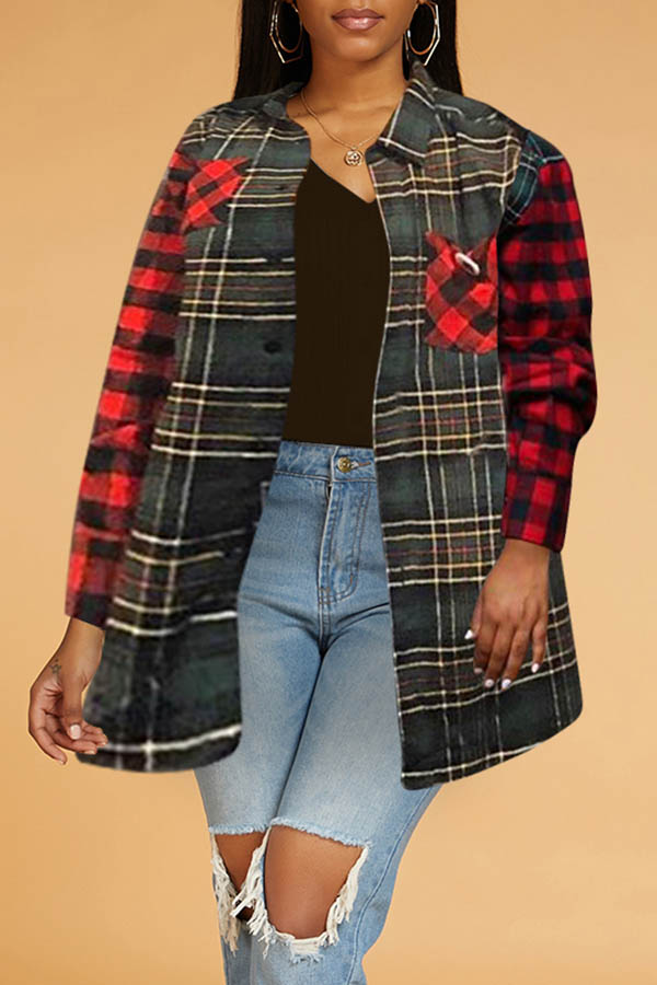 Lovely Casual Plaid Print Blackish Green Blouse