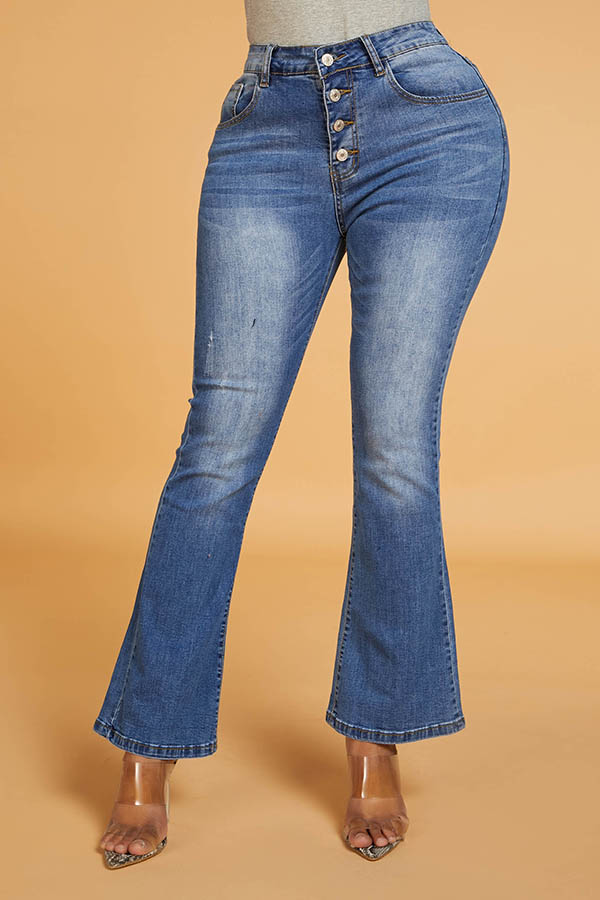 Lovely Casual Buttons Blue Jeans