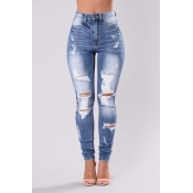 LW Stylish High Waist Broken Holes Jeans