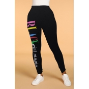 Lovely Polyester Casual Letter Skinny Mid Leggings