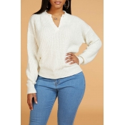 Lovely Leisure V Neck Basic Beige Sweater
