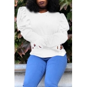 Lovely Casual Ruffle Design White  Blouse