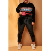 Lovely Casual Patchwork Black  Plus Size Two-piece