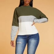 Lovely Chic Color-lump Patchwork Green Sweater