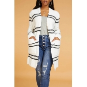 Lovely Casual Striped White Cardigan