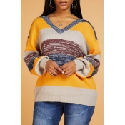 Lovely Casual Patchwork Yellow Sweater