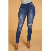 Lovely Trendy Broken Holes Blue Jeans