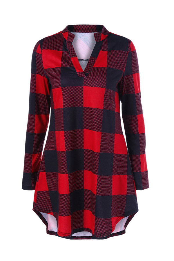 Lovely Casual Plaid Print Red Plus Size Blouse