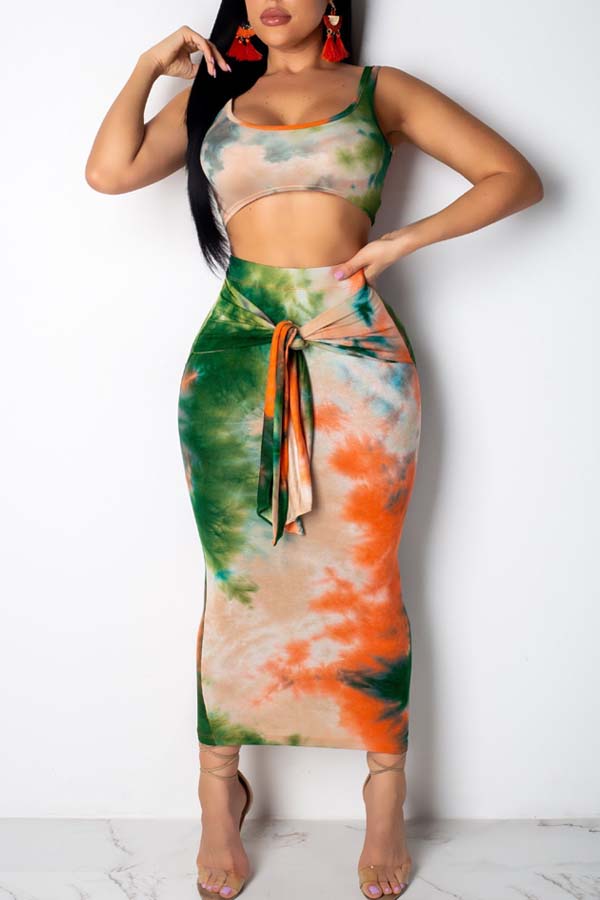 Lovely Leisure Print Croci Two-piece Skirt Set
