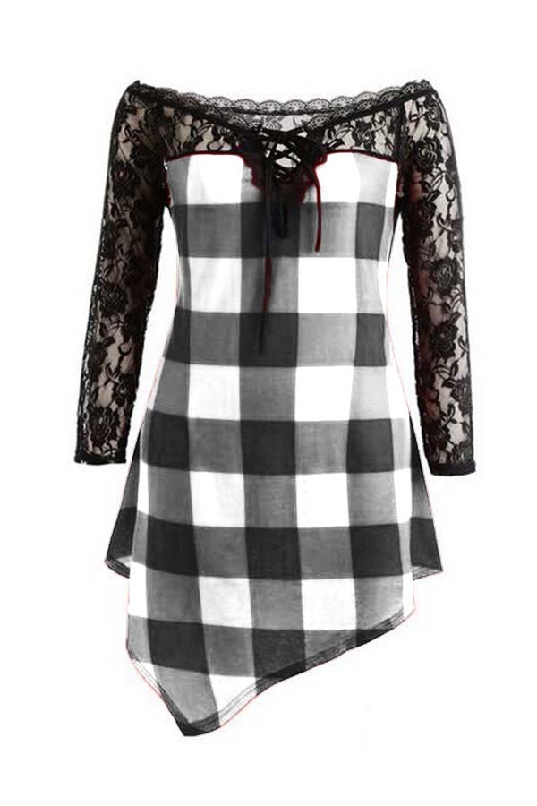 Lovely Casual Plaid Print Black Plus Size Blouse
