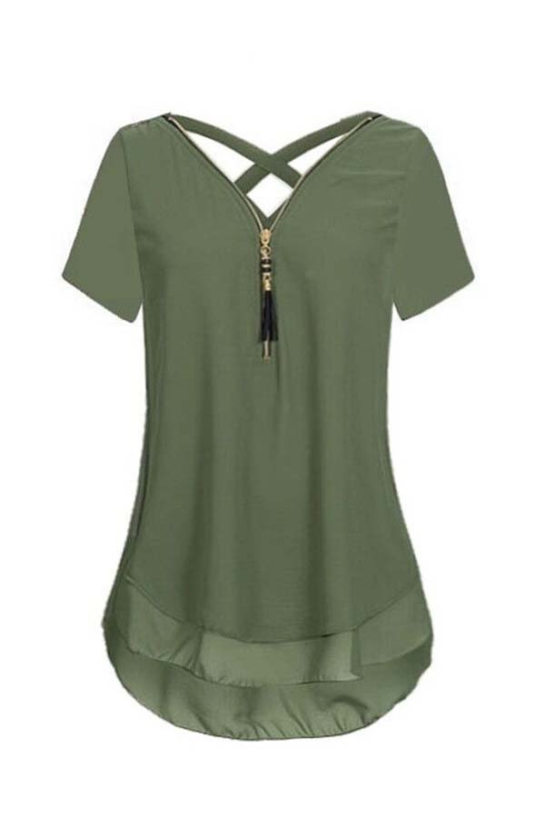 Lovely Stylish Patchwork Army Green Plus Size Blouse