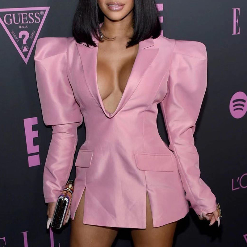 Lovely Stylish V Neck Pink Mini Dress