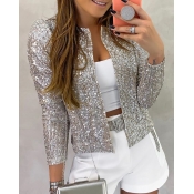 Lovely Casual Basic Short Silver Coat