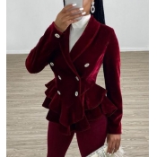 Lovely Sweet Buttons Design Wine Red Blazer