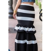 Lovely Chic Striped Black Ankle Length Cake Skirt
