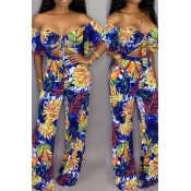 Lovely Sexy Print Blue One-piece Jumpsuit