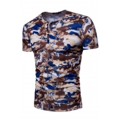 Lovely Casual Short Sleeve Print Khaki T-shirt