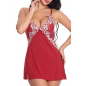 Lovely Sexy Patchwork Wine Red Babydolls