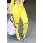 LW Chic Hollow-out Yellow Jeans