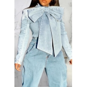 Lovely Casual Knot Design Blue Coat