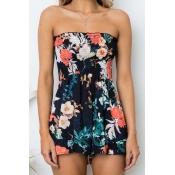 Lovely Bohemian Dew Shoulder Print Black One-piece