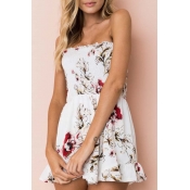 Lovely Bohemian Dew Shoulder Print White One-piece
