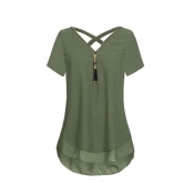 Lovely Stylish Patchwork Army Green Plus Size Blou