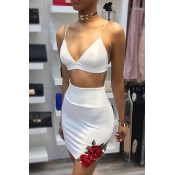 Lovely Sexy Asymmetric White Two-piece Skirt Set