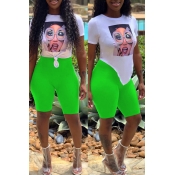 Lovely Casual Print Green Two-piece Shorts Set