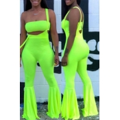 Lovely Chic Dew Shoulder Green Two-piece Pants Set