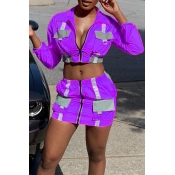 Lovely Casual Zipper Design Purple Two-piece Skirt