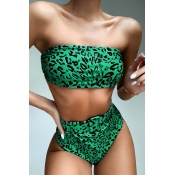 Lovely Dew Shoulder Green Two-piece Swimsuit