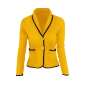 Lovely Trendy Buttons Design Yellow Blazer