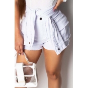 Lovely Chic Buttons Design White Shorts
