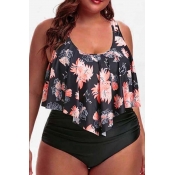 Lovely Plus Size Print Croci Two-piece Swimsuit